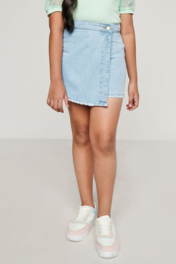 Light Blue Solid Straight Skirt, Blue, image 2